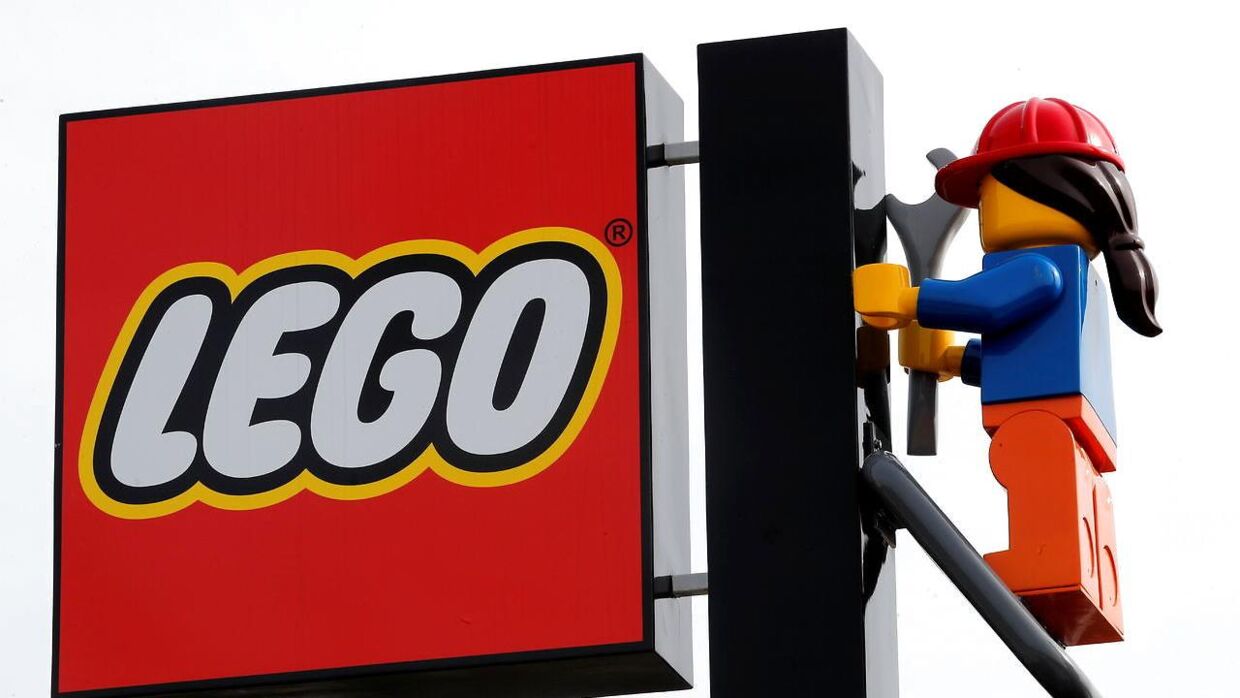The Lego logo is pictured above the main gate of the new Legoland New York Resort theme park during a press preview of the park, which is currently under construction, with plans to open to the public in the summer of 2021 in Goshen, New York, U.S., April 28, 2021. REUTERS/Mike Segar