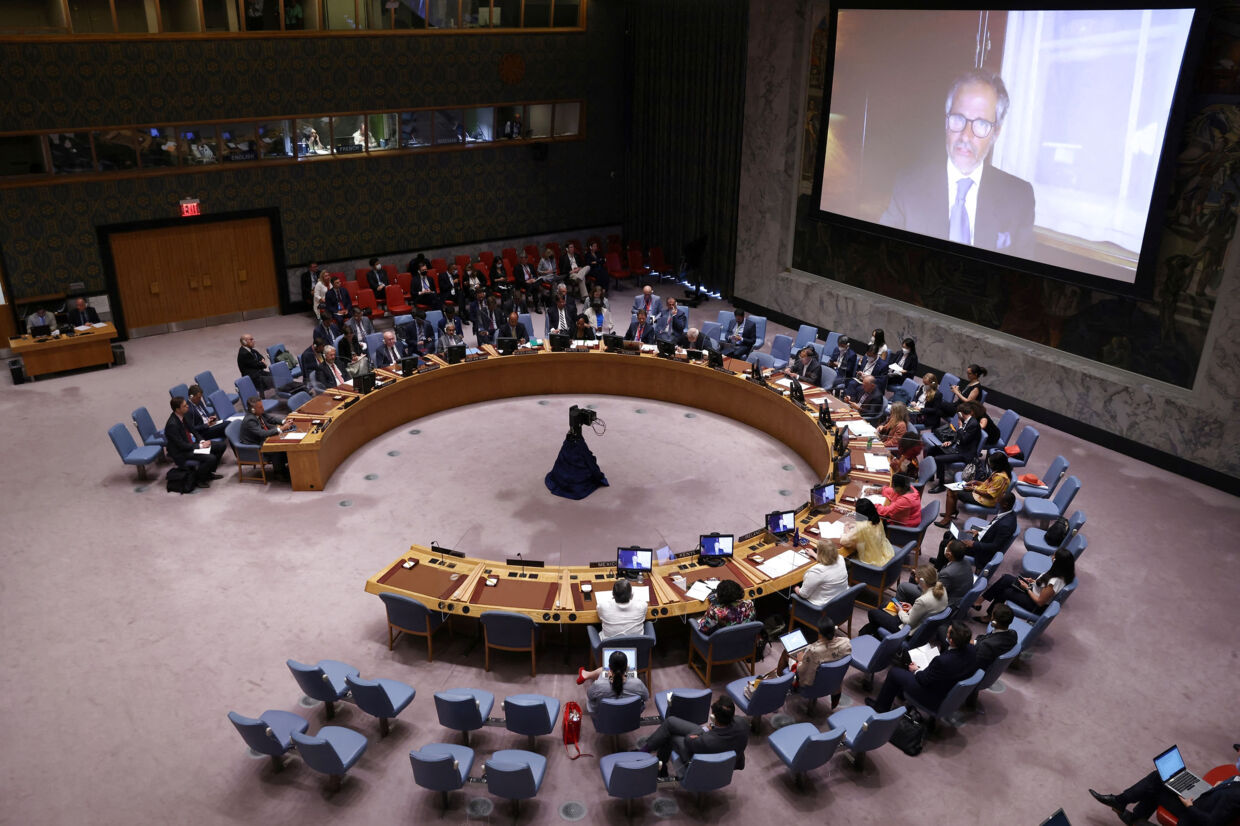 Chef for FN&#039;s atomenergiagentur (IAEA) Rafael Grossi talte torsdag via et videolink i FN&#039;s Sikkerhedsråd i New York City. Andrew Kelly/Reuters