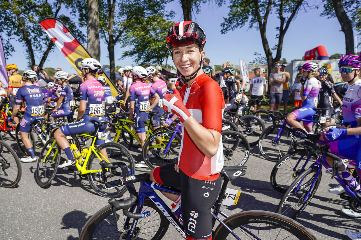 Moss 20220811. Cecilie Uttrup Ludwig fra Danmark ved starten av tredje etappe i sykkelrittet Tour of Scandinavia. Etappen går fra Moss til Sarpsborg, en distanse på 119 km. Foto: Heiko Junge / NTB