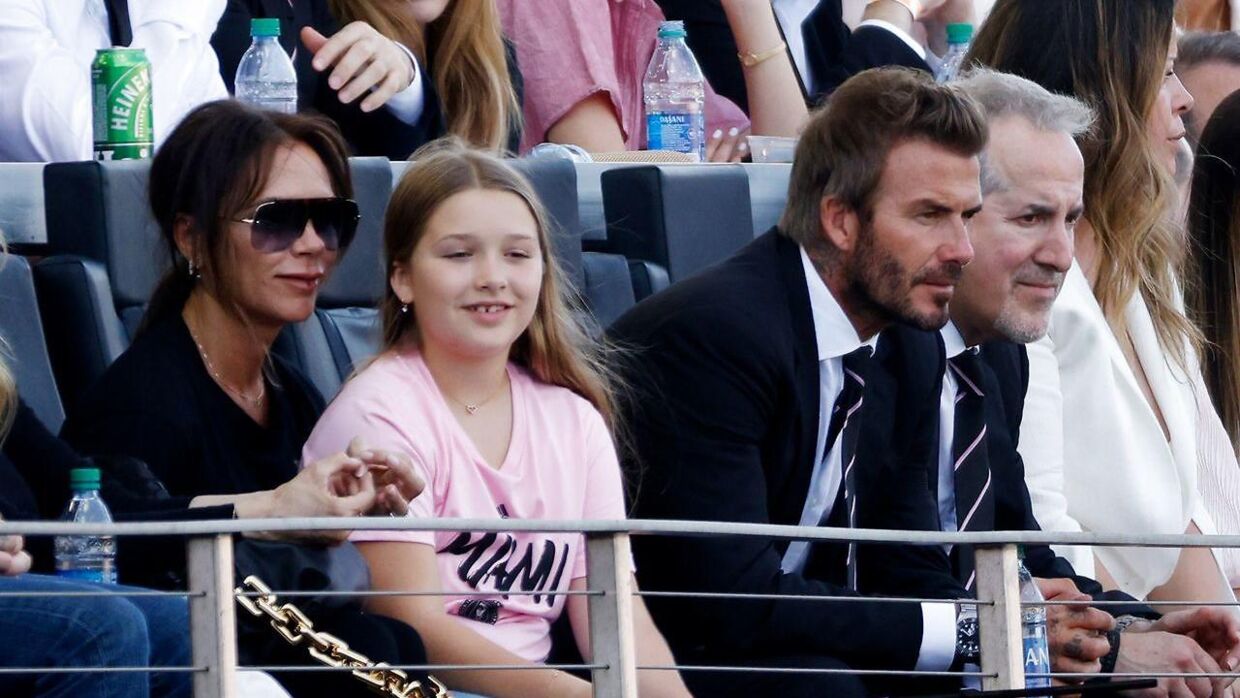 David Beckham og Victoria Beckham med deres datter Harper.