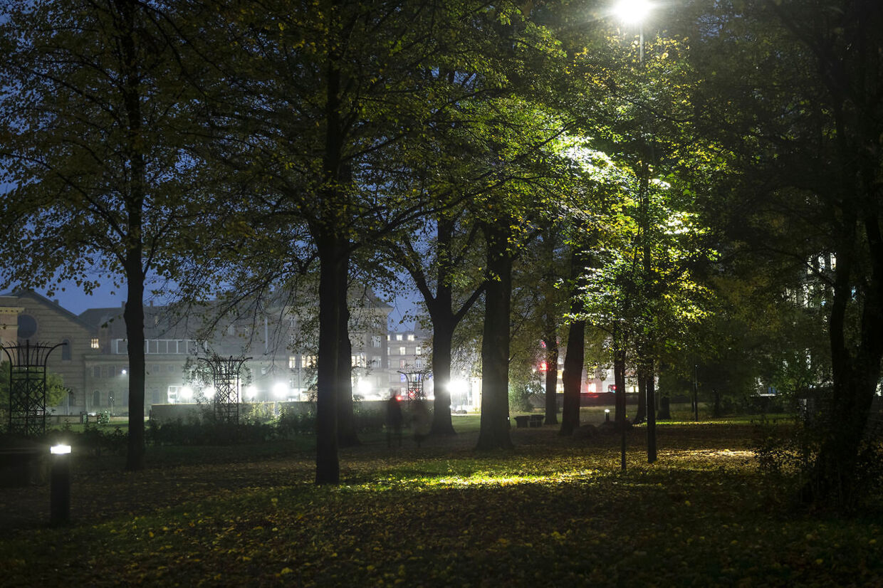 Gadelys om aftenen og natten i Fælledparken
