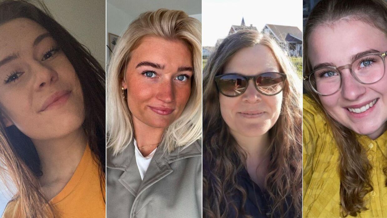 B.T. har talt med fire danske kvinder om dæmpet gadebelysning. Fra venstre: Frederikke Ida Leonhardt Larsen, Karoline Louise Friis, Pernille Arenfeldt og Amalie Schmidt.