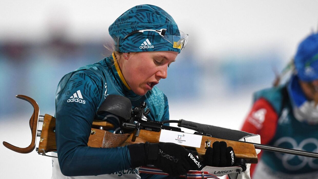 Anastasiya Merkushyna befinder sig i øjeblikket i Sverige, hvor hun i weekenden deltager i den svenske sæsonåbning i skiskydning i Idre. Hun er dog parat til at forlade Sverige med kort varsel. (Arkivfoto). Franck Fife/Ritzau Scanpix