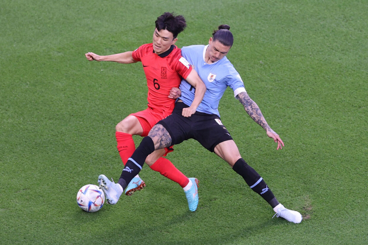 Både Uruguay og Sydkorea havde svært ved at skabe chancer i torsdagens VM-kamp. Adrian Dennis/Ritzau Scanpix