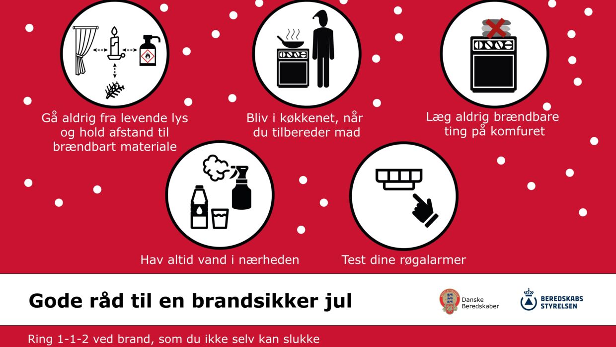Her følger et par gode råd i julemånederne for at undgå brande. Foto: Danske Beredskaber