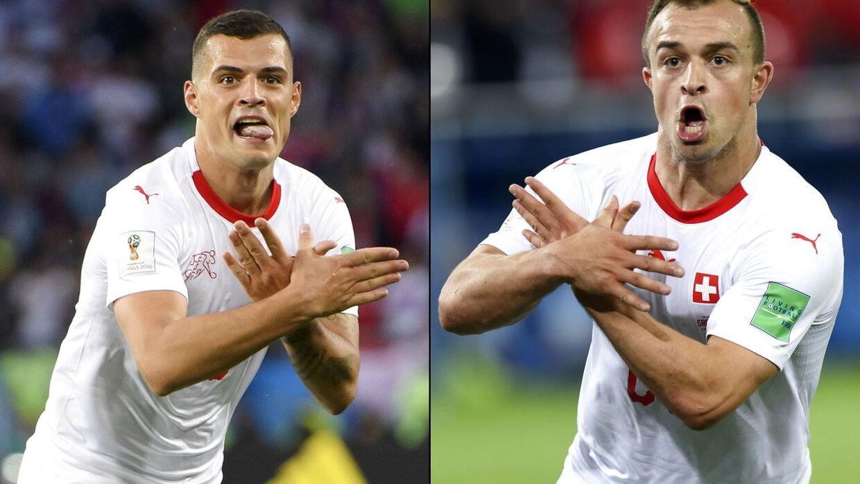 De schweiziske spillere med albansk baggrund, Xherdan Shaqiri og Granit Xhaka, har før sat ild til konflikten mellem albanere og serbere på fodboldbanen. Her ses de to ved VM i 2018, hvor de former 'den albanske ørn' med deres hænder.