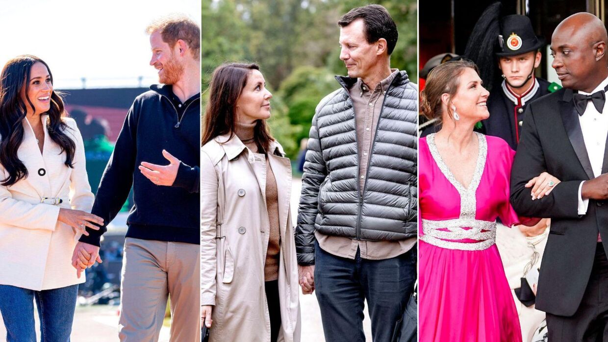 Den britiske prins Harry og hertuginde Meghan, den danske prinsesse Marie og prins Joachim, og den norske prinsesse Märtha Louise og Durek Verrett.