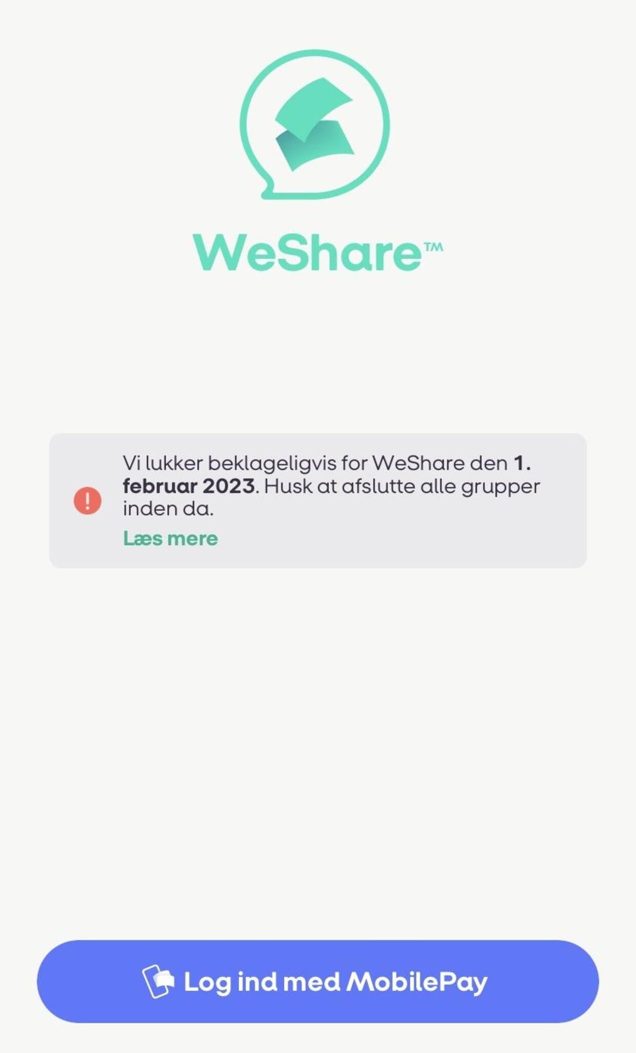 'WeShare' har i appen mindet om den forestående lukning siden november.