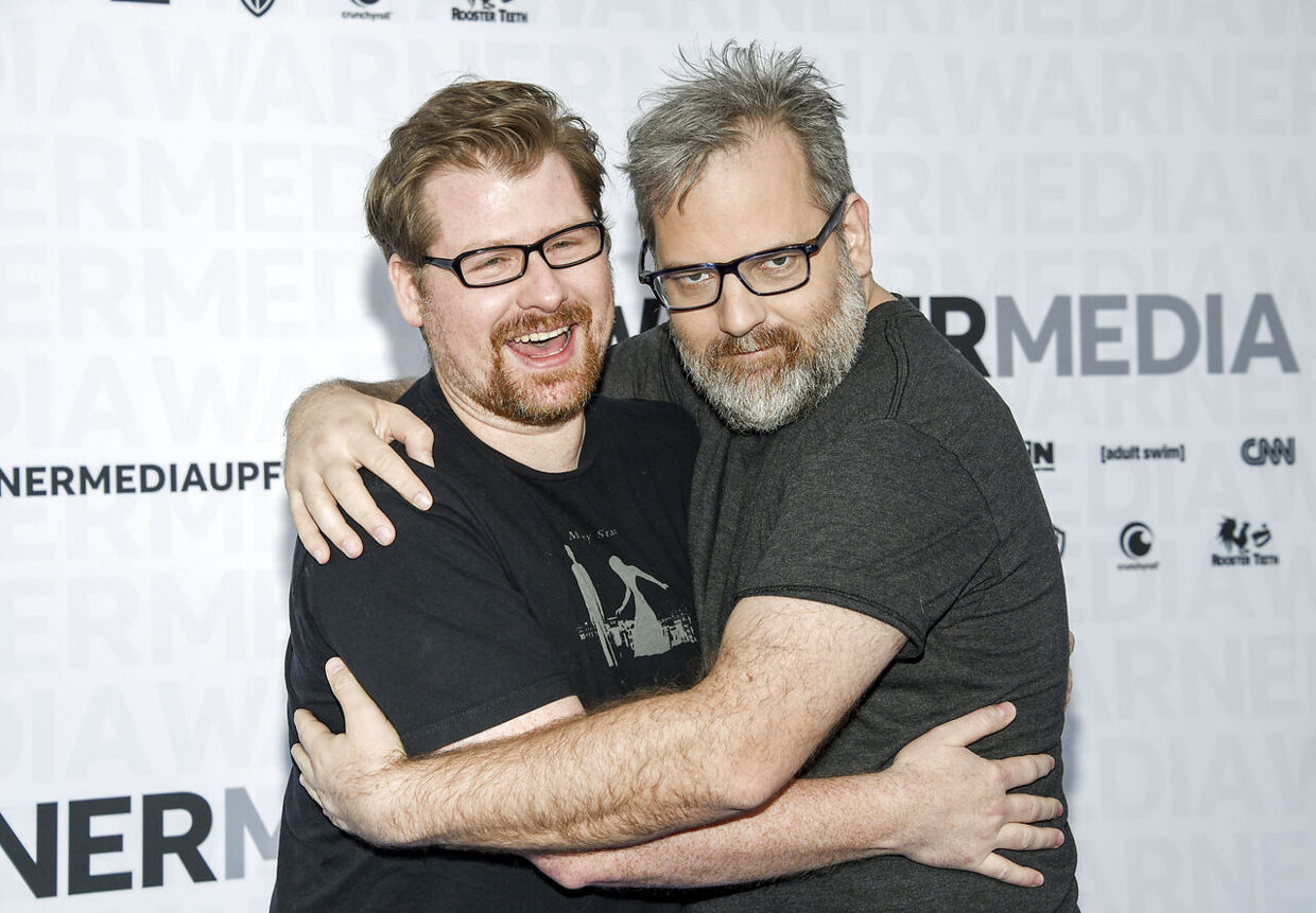 "Rick and Morty" co-creators Justin Roiland, left, and Dan Harmon attend the WarnerMedia Upfront at Madison Square Garden on Wednesday, May 15, 2019, in New York. (Photo by Evan Agostini/Invision/AP)
