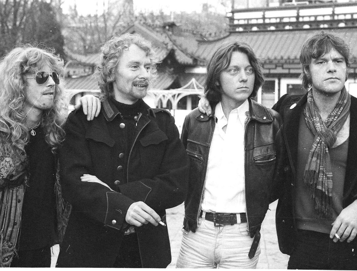 Gasolin eksisterede fra 1968 til 1979. Her ses de fire medlemmer samlet i Tivoli. Foto Leif Nyholm.