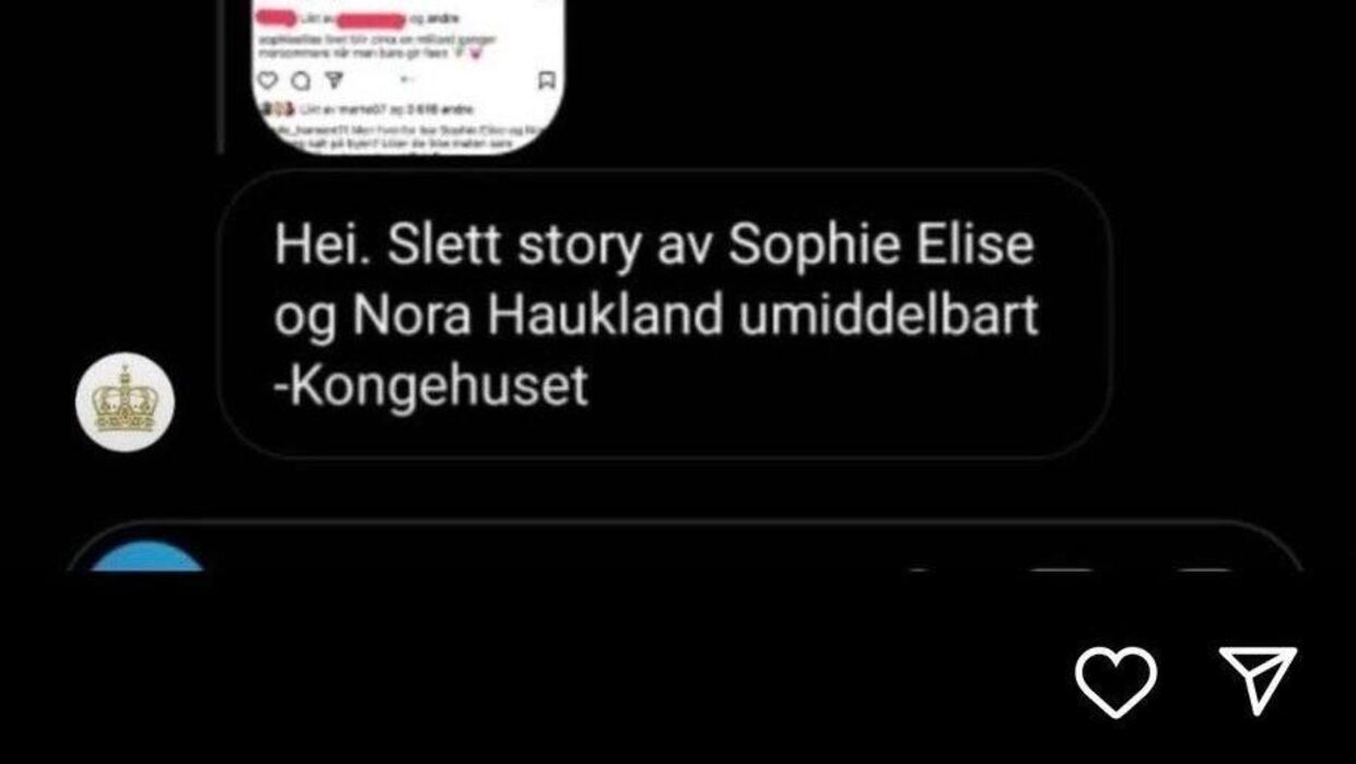 Det norske kongehus afviser at have sendt sådan en besked og siger, at screenshottet er falsk.
