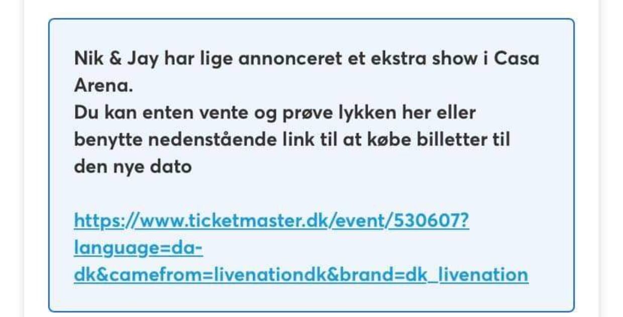 Sådan så det ud, da Ticketmaster annoncerede, at der ville komme en koncert i Horsens.