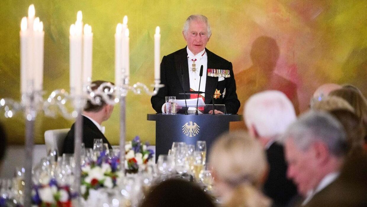 Kong Charles overraskede med en tale på tysk ved statsmiddagen under sit første officielle statsbesøg i Tyskland, 29. marts 2023.