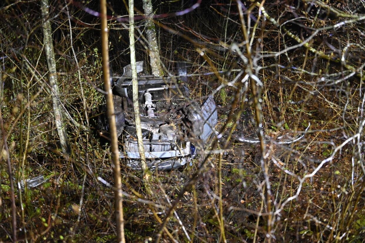 Bilen og manden blev fundet på en skrænt inde mellem nogle træer.