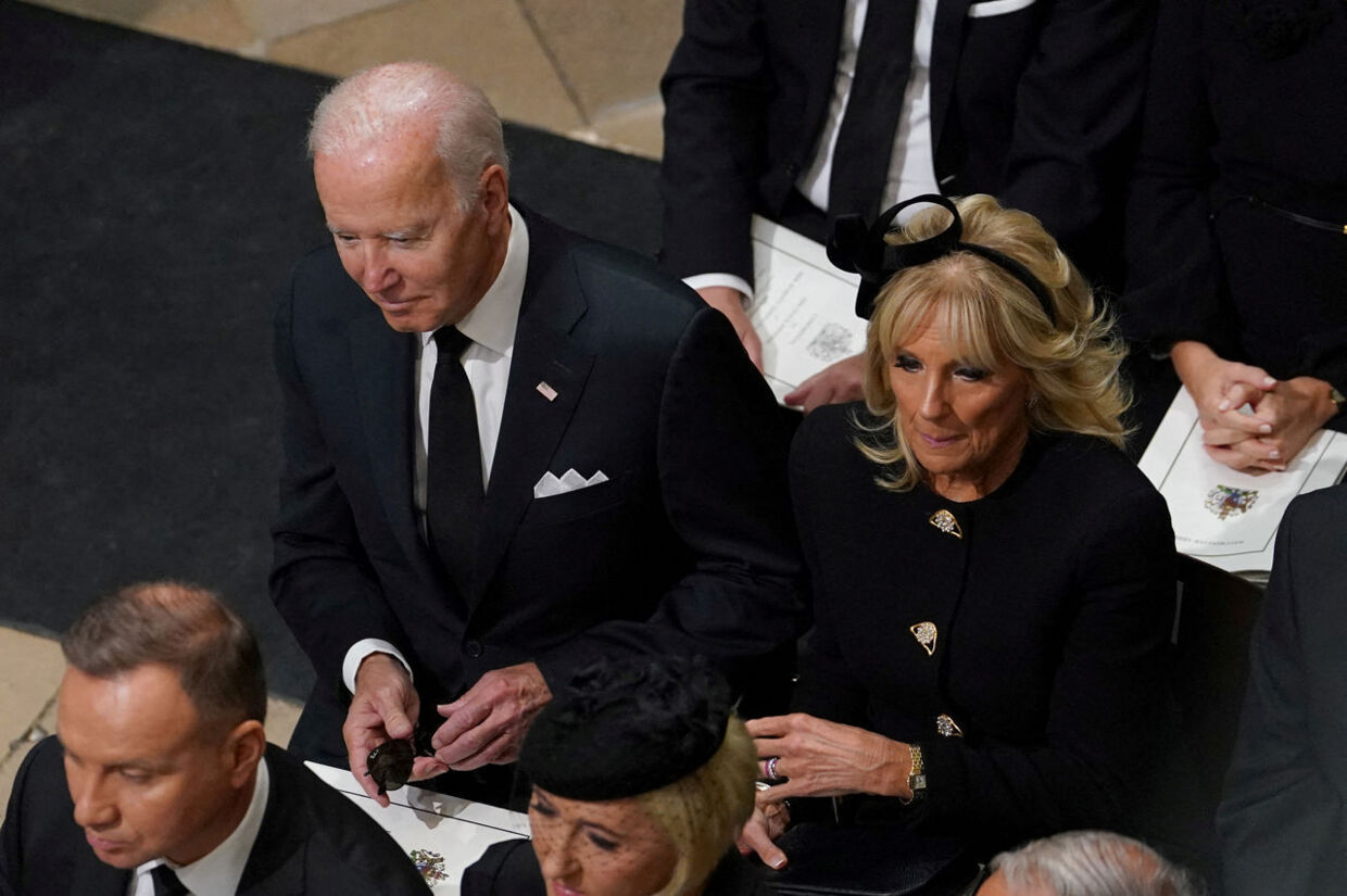 Joe og Jill Biden til dronning Elizabeths begravelse.