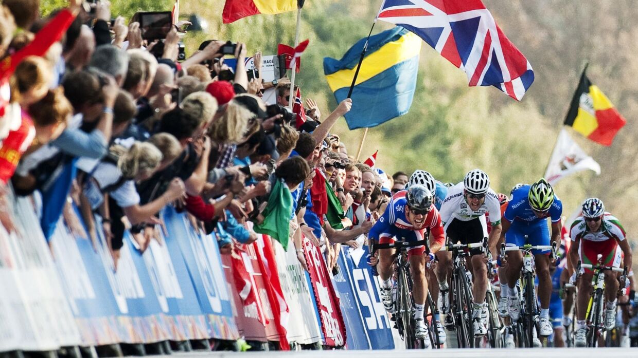 Britiske Mark Cavendish vandt VM-landevejsløbet i 2011. Dengang blev VM afholdt i Danmark. Måske kan VM komme tilbage til de danske landeveje i 2029. Jonathan Nackstrand/Ritzau Scanpix