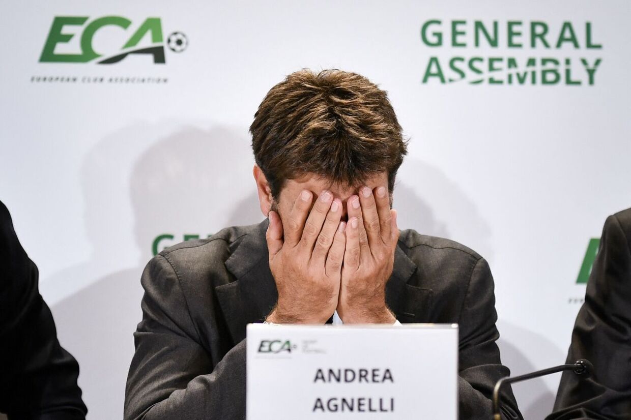 Chairman of the European Club Association (ECA) Andrea Agnelli gives a press conference, on September 10, 2019 in Geneva, at the end of the general assembly of the organization representing the interests of professional association football clubs in UEFA.  FABRICE COFFRINI / AFP