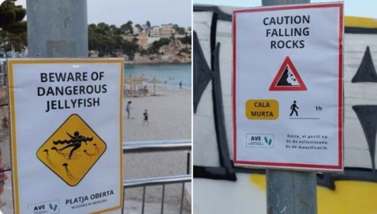 Turister advares i tydelige vendinger om, at det ikke er en god idé at opholde sig på stranden.