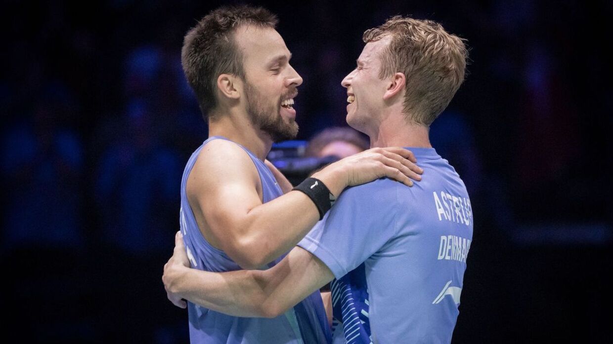 Kim Astrup and Anders Skaarup Rasmussen of Denmark after their semi final mens double match against Liang Wei Keng and Wang Chang of China at the BWF World Championship in Royal Arena in Copenhagen, Denmark, Saturday August 26, 2023. (Foto: Mads Claus Rasmussen/Ritzau Scanpix)