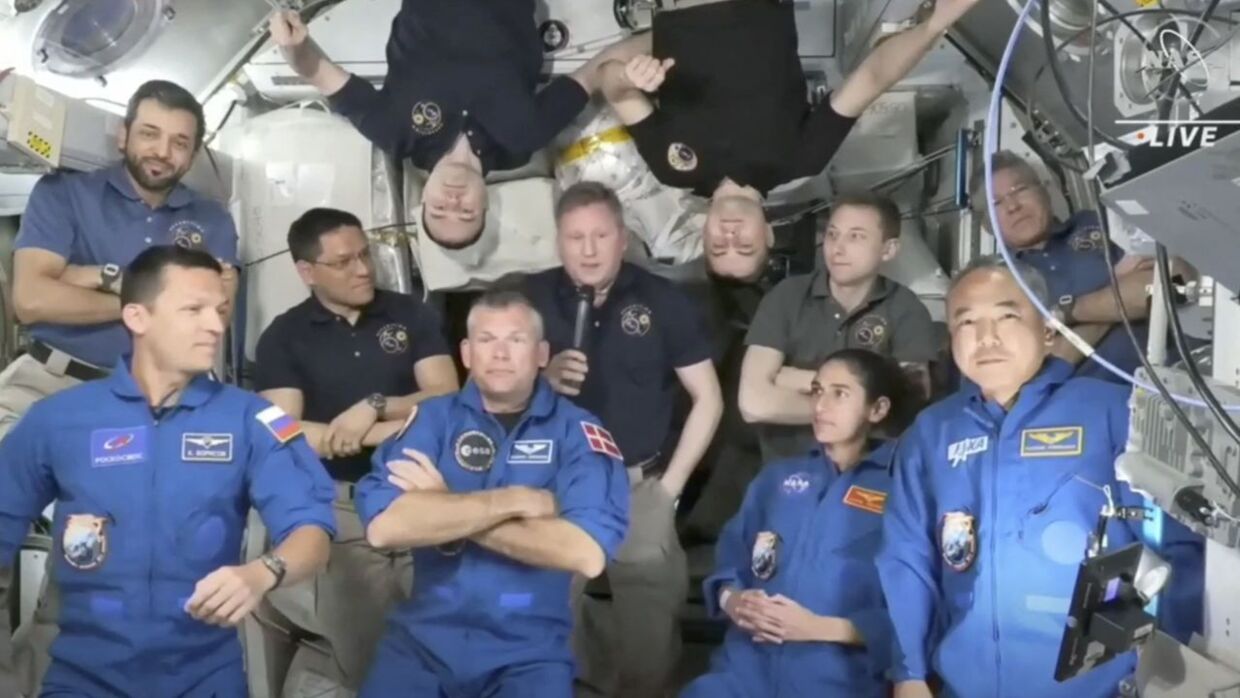 Sådan så Mogensen og hans kolleger ud umiddelbart efter ankomsten til den Internationale rumstation. 