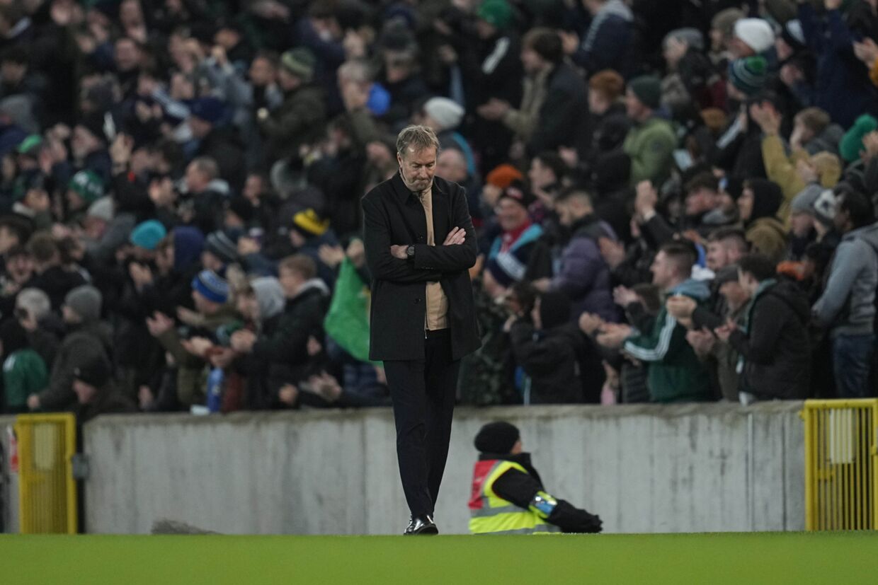 Kasper Hjulmand var ikke tilfreds med, hvad han så fra sit hold i Belfast mandag aften.