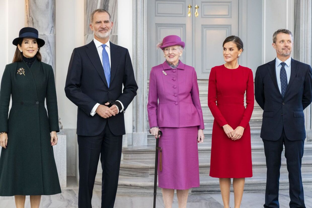 Kronprinsesse Mary, kong Felipe af Spanien, dronning Margrethe, dronning Letizia og Kronprins Frederik ses her den 6. november i København under det spanske kongepars statsbesøg. 