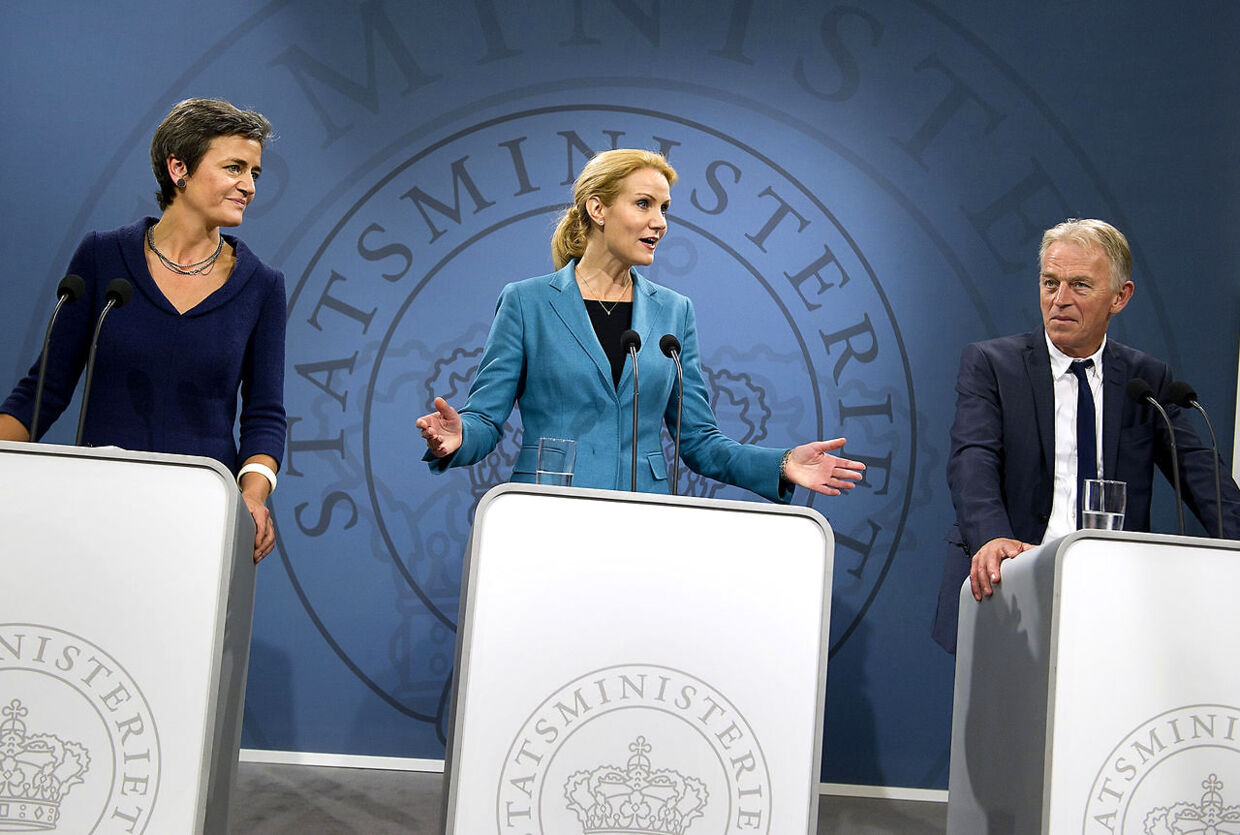 Regeringsgrundlaget fremlægges mandag af Helle Thorning-Schmidt, Margrethe Vestager og Villy Søvndal.