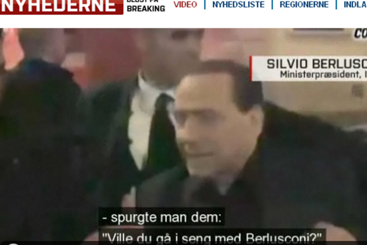 Indslaget fra TV2 nyhederne, hvor Berlusconi joker om sex med unge piger.