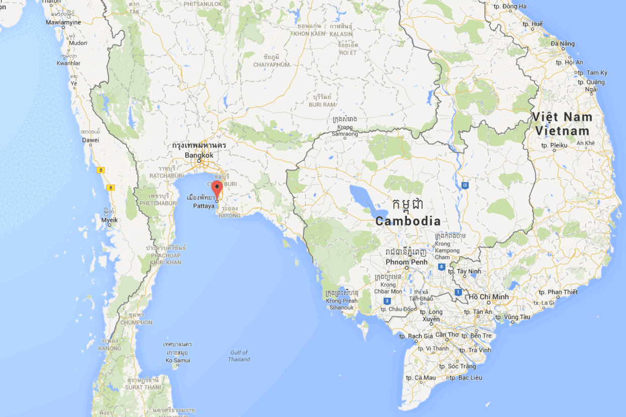 Den 60-årige dansker er fundet i Pattaya (rød pil).