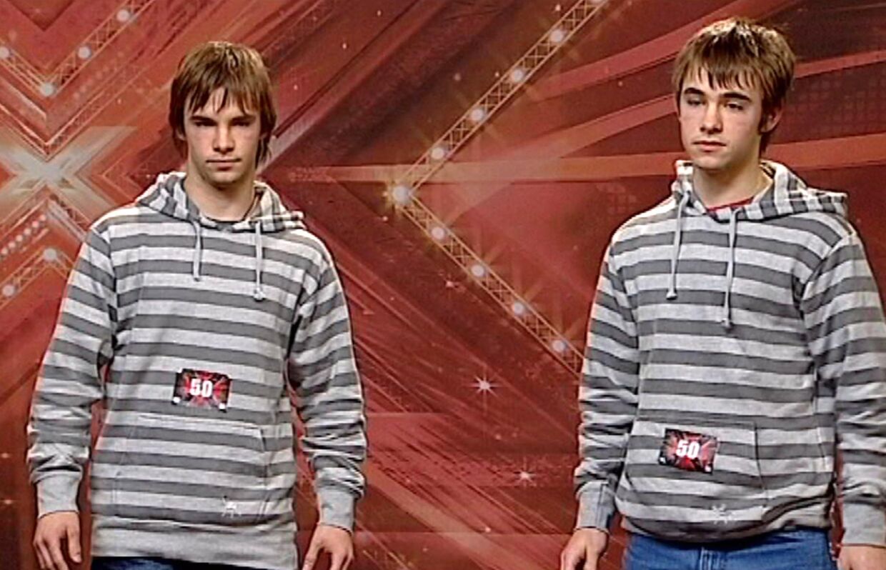Her ses Mikael og René Amdi Hansen, da de for otte år siden stillede op i talentshowet X Factor. 