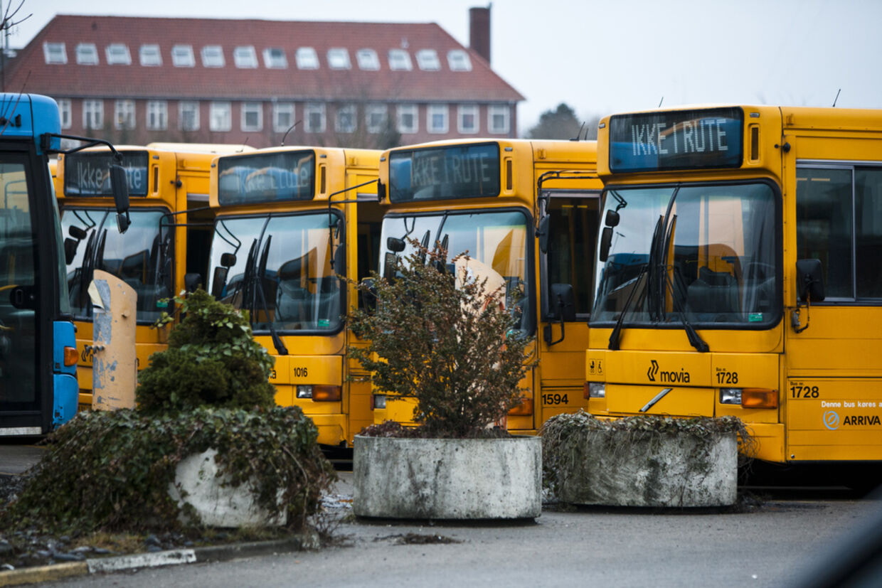 På Gladsaxe Trafikplads holder&nbsp;rigtig mange busser stille. (Foto: Jonas Vandall / Scanpix)