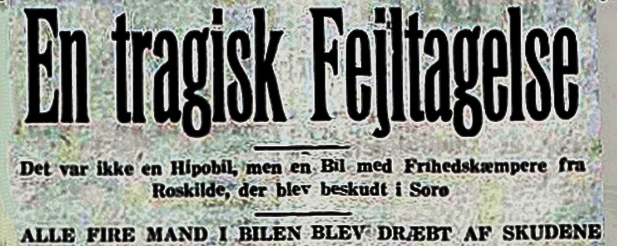 Avisudklip. 6. og 7. maj 1945 måtte aviserne bringe den triste oplysning om, at det var modstandsfolk, der var blevet dræbt i Albertikrydset. 