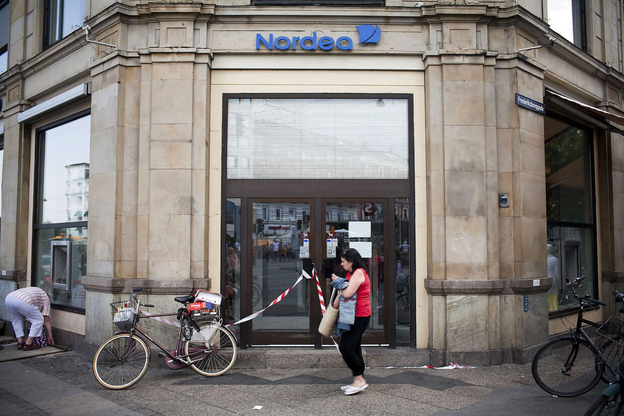 Arkivfoto af Nordea-filialen ved&nbsp;Nørreport, som var udsat for bankrøveri.