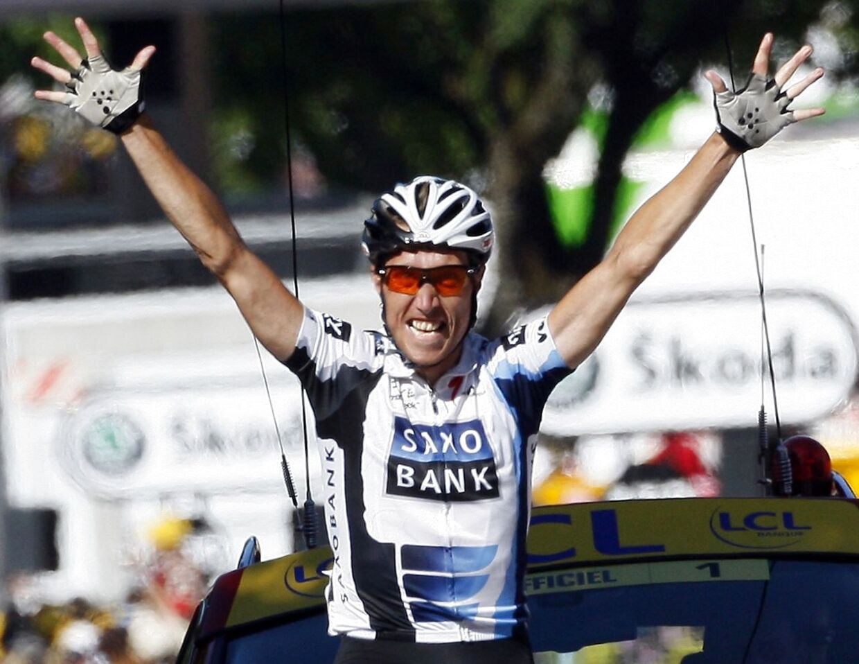 Nicki Srensen vinder her en etape under Tour de France i 2009.