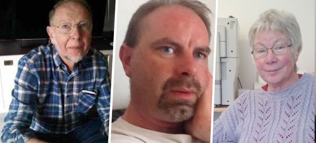 Jørgen Kragh (t.v.) og Kirsten Kragh (t.h.) er tirsdag blevet fundet dræbt i deres bil.&nbsp; Sønnen Lars Kragh (i midten) er sigtet for mordet. 