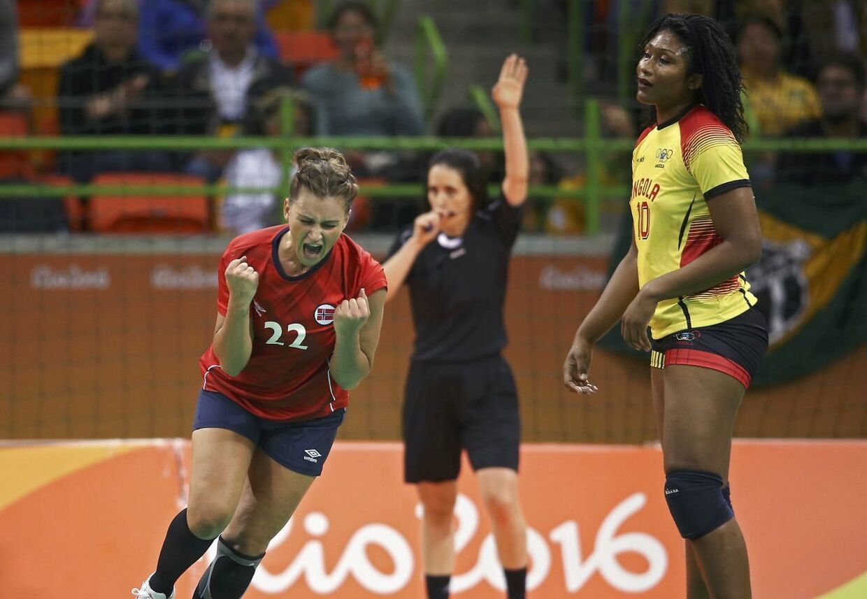2016 Rio Olympics - Handball - Preliminary - Women's Preliminary Group A Norway v Angola - Future Arena - Rio de Janeiro, Brazil - 10/08/2016. Amanda Kurtovic (NOR) of Norway celebrates goal. REUTERS/Marko Djurica FOR EDITORIAL USE ONLY. NOT FOR SALE FOR MARKETING OR ADVERTISING CAMPAIGNS.