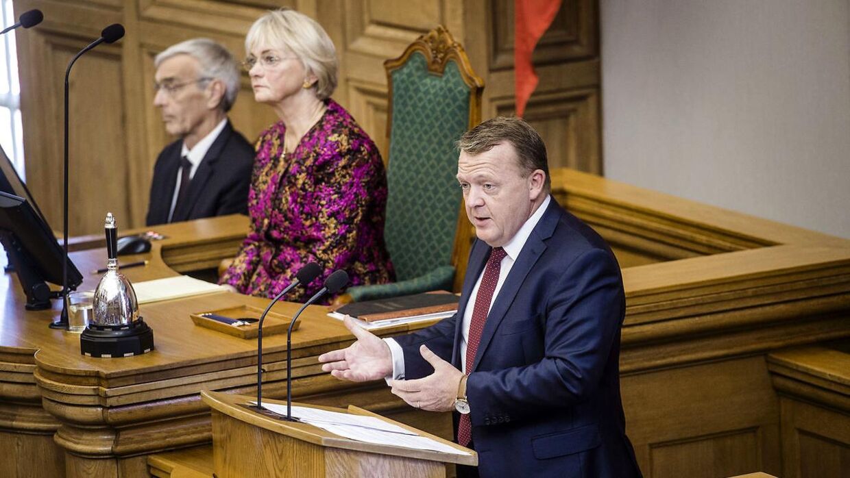 Statsminister Lars Løkke Rasmussen (V) under sin åbningstale tirsdag i Folketinget.