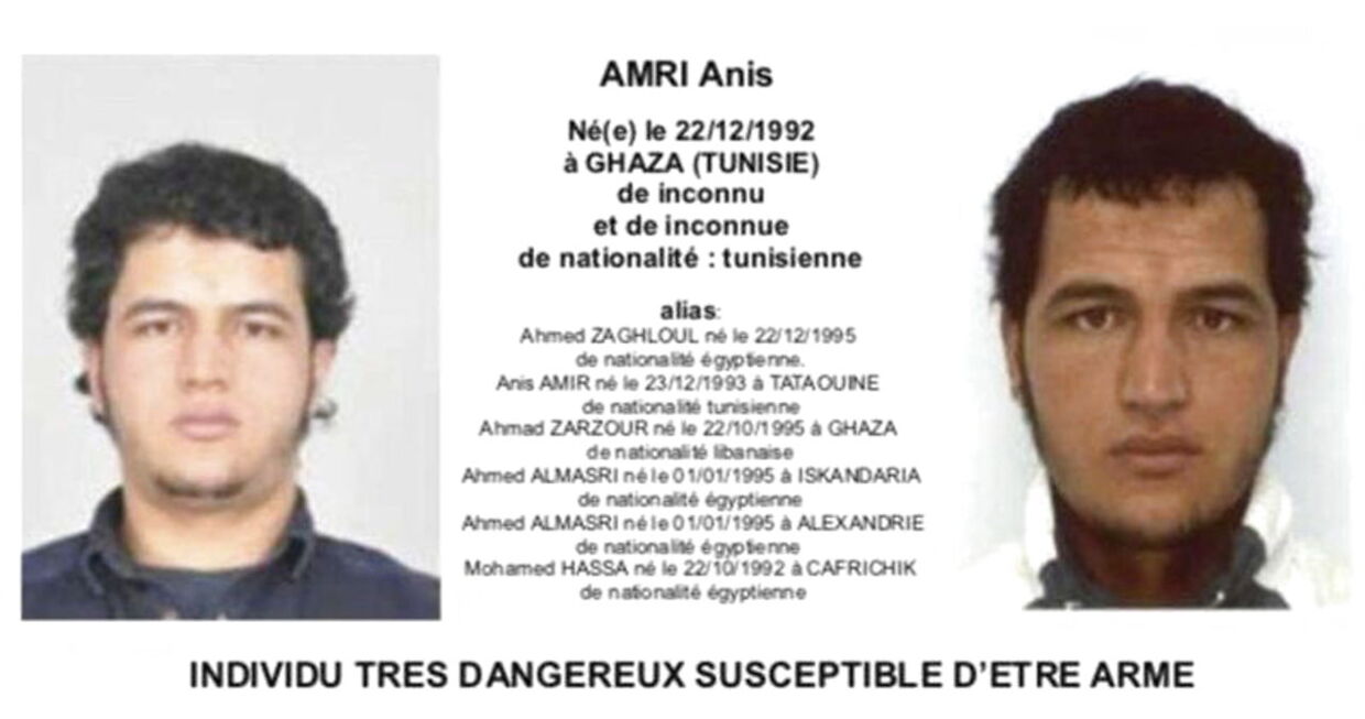 epa05685307 An undated handout picture released by the French Ministry of the Interior on 21 December 2016 shows Amri Anis, a suspect who is searched for in connection to the 19 December Berlin attacks. A manhunt for the truck driver is underway after an initial suspect had to be released after he was cleared of the suspicion. At least 12 people were killed and dozens injured when a truck on 19 December drove into the Christmas market at Breitscheidplatz in Berlin, in what authorities believe was a deliberate attack. EPA/FRENCH MINISTRY OF THE INTERIOR / HANDOUT BEST QUALITY AVAILABLE HANDOUT EDITORIAL USE ONLY/NO SALES