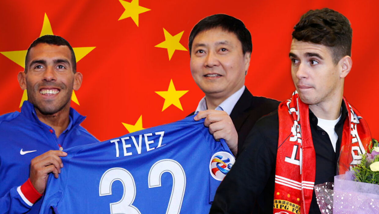 Brasilianske Oscar (th.) og Carlos Tevez (tv.) er bare nogle af de mange fodboldstjerner, som er skiftet til kinesiske klubber for uhyrlige transfer-summer