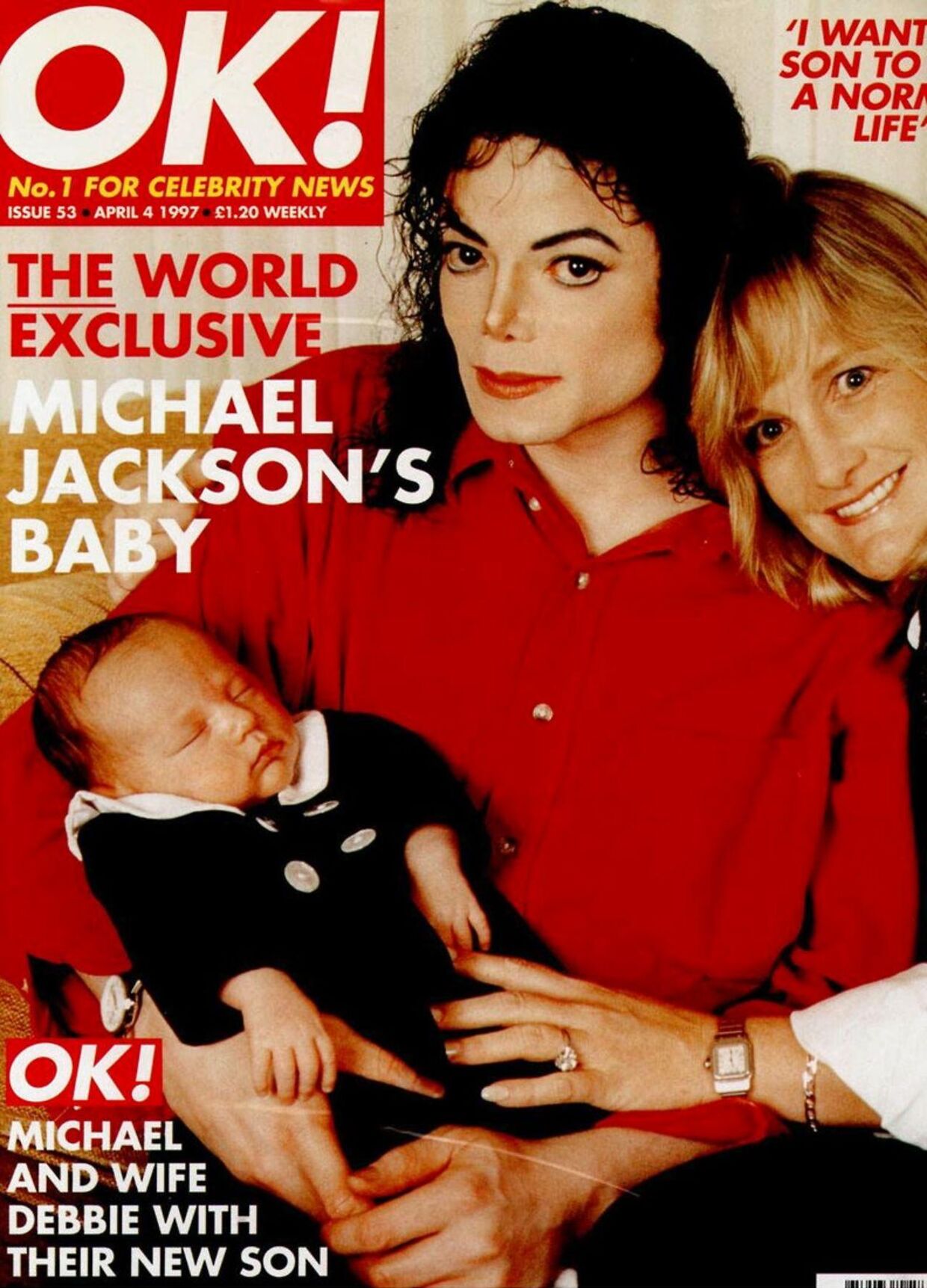 Michael Jackson og Debbie Rowe viste sønnen frem på forsiden af OK Magazine.